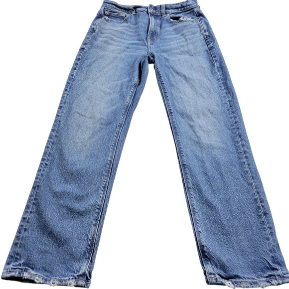 American Eagle Jeans Womens 6 Short Super High Rise Straight Denim Distressed - Picture 1 of 8